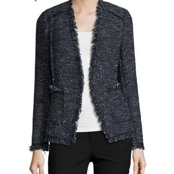Rebecca Taylor Navy Sparkle Tweed Open Front Blazer Jacket - Picture 1 of 6